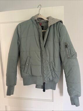 Alpha Industries Sage Green Quilted Bomber Jacket with Grey Hood